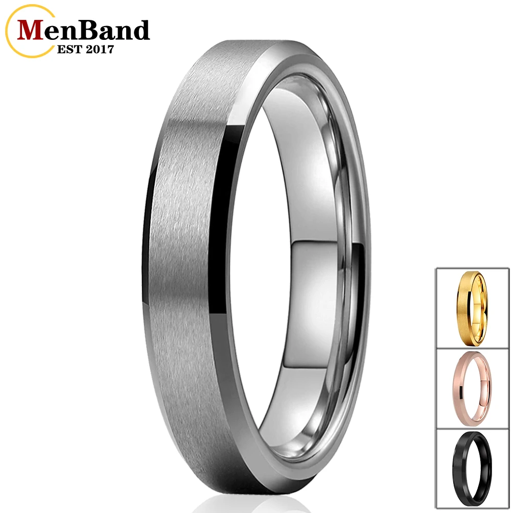 MenBand Fashion 4MM Silver Color Tungsten Carbide Wedding Band Rings Beveled Polished Edges Matted Finish Comfort Fit Size 4-12 rings for men black tungsten for thumb couple ring high polished comfort fit wedding band gift party free shipping customized