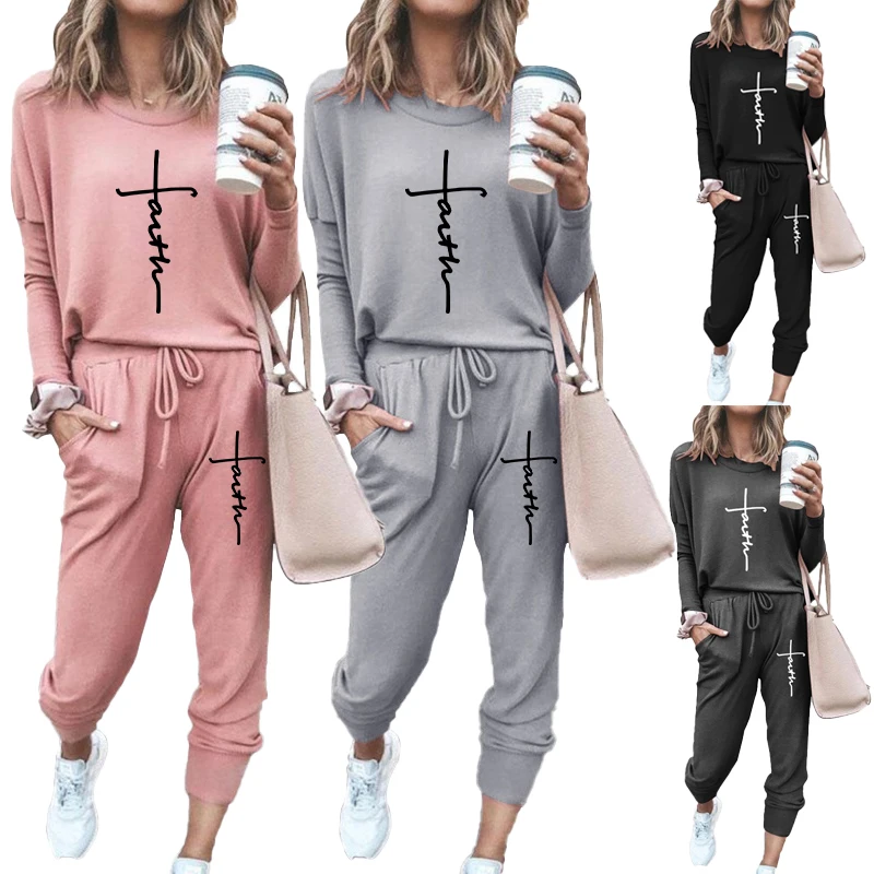 2 Peice Set Women Fashion Running Elegant Pants Sets Female Cotton Casual Outfits Woman Set Long Sleeve Sports Suit