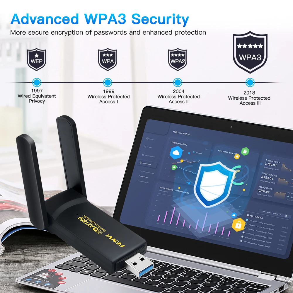 듀얼 밴드 2.4G 및 5G 무선 네트워크 카드, 노트북 데스크탑용 USB 3.0 와이파이 어댑터, 와이파이 6 USB 동글 수신기, AX1800 MT7921