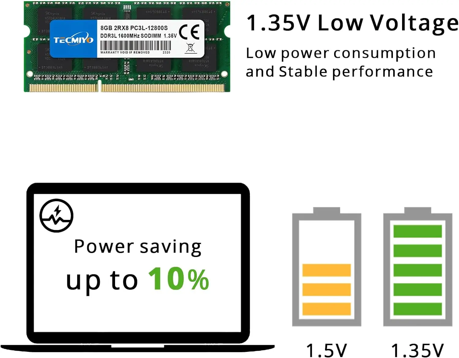 Tecmiyo-memória Ram Portátil Ddr3 Ddr3l 4gb 8gb 1600mhz 1333mhz 1066mhz 1.35v 1.5v Pc3 Pc3l12800s Pc3-10600s Pc38500s Verde 1pc - Imagem 3