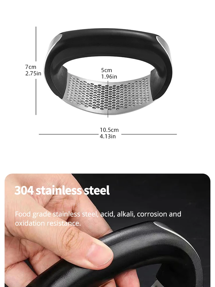 Description Picture 5 of itemBlack Garlic Press Garlic Mashers Manual Ring Garlic Peeler Garlic Beater Stainless Steel Garlic Mashers