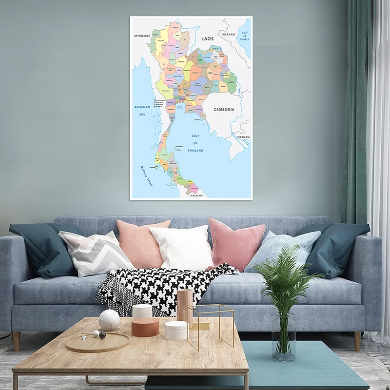 100*150cm The Thailand Map Administrative Map In English Non-woven Canvas Painting Wall Art Poster and Print Home Decoration