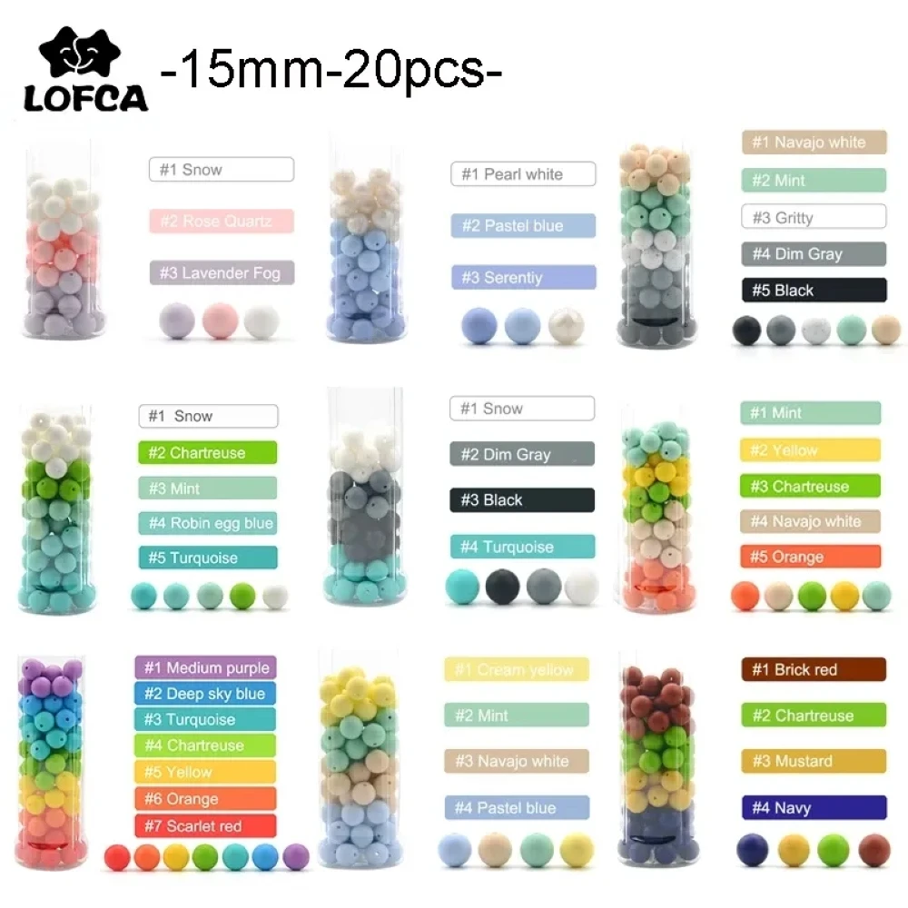 Lofca 15mm 20 pçs/lote contas de silicone solto bebê moda dentição contas mordedor bebê seguro grau alimentício enfermagem mascar brinquedo diy