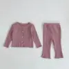 2025 Autumn New Baby Girl Long Sleeve Clothes Set Solid Ribbed Cardigan + Leggings 2pcs Suit Cotton Infant Home Wear Outfits 4