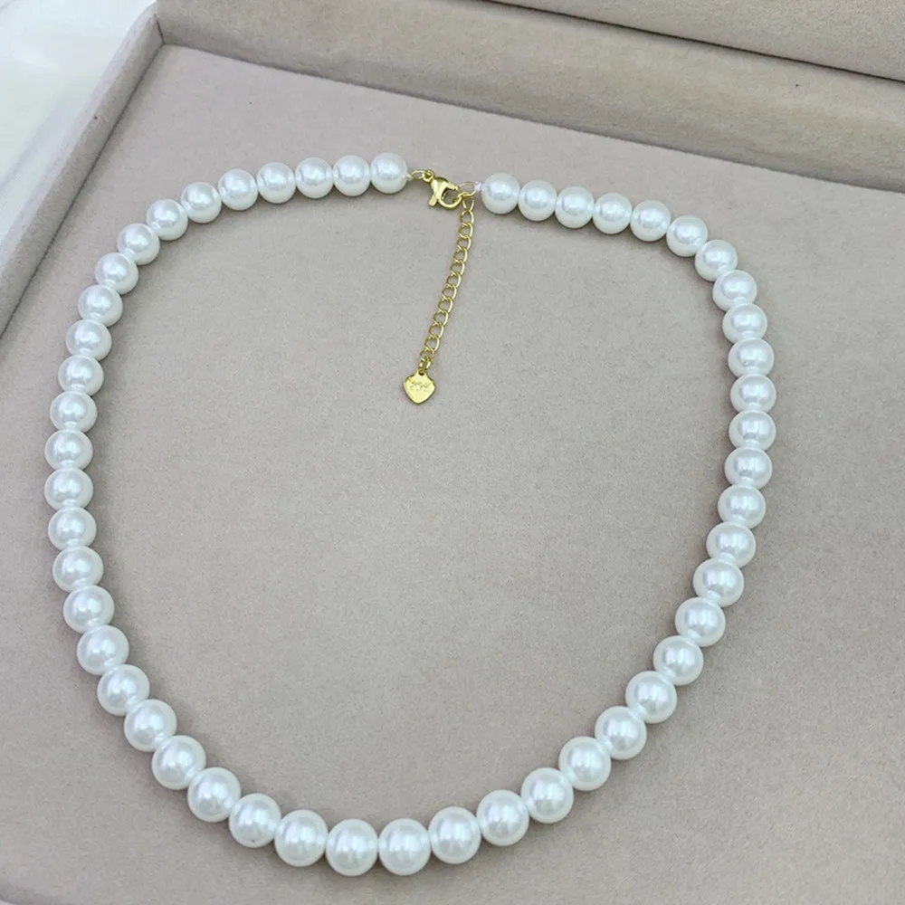 

Trend 4 6 8 10 12mm White Pearl Chokers Necklace Clavicle Chain for Women Classic Elegant Wedding Neck Jewelry Love Girl Gift