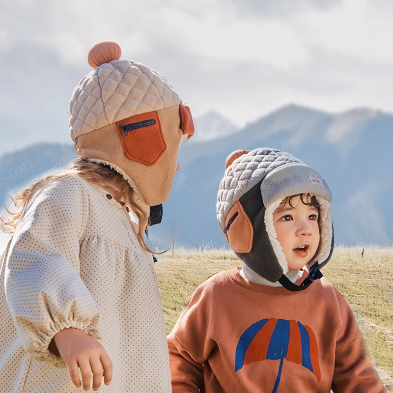 Winter Aviator Bomber Hat Boys Girls Outdoor Warm Earflap Hats Children Cute Fleece Lining Ear Protectors Cap Beanie