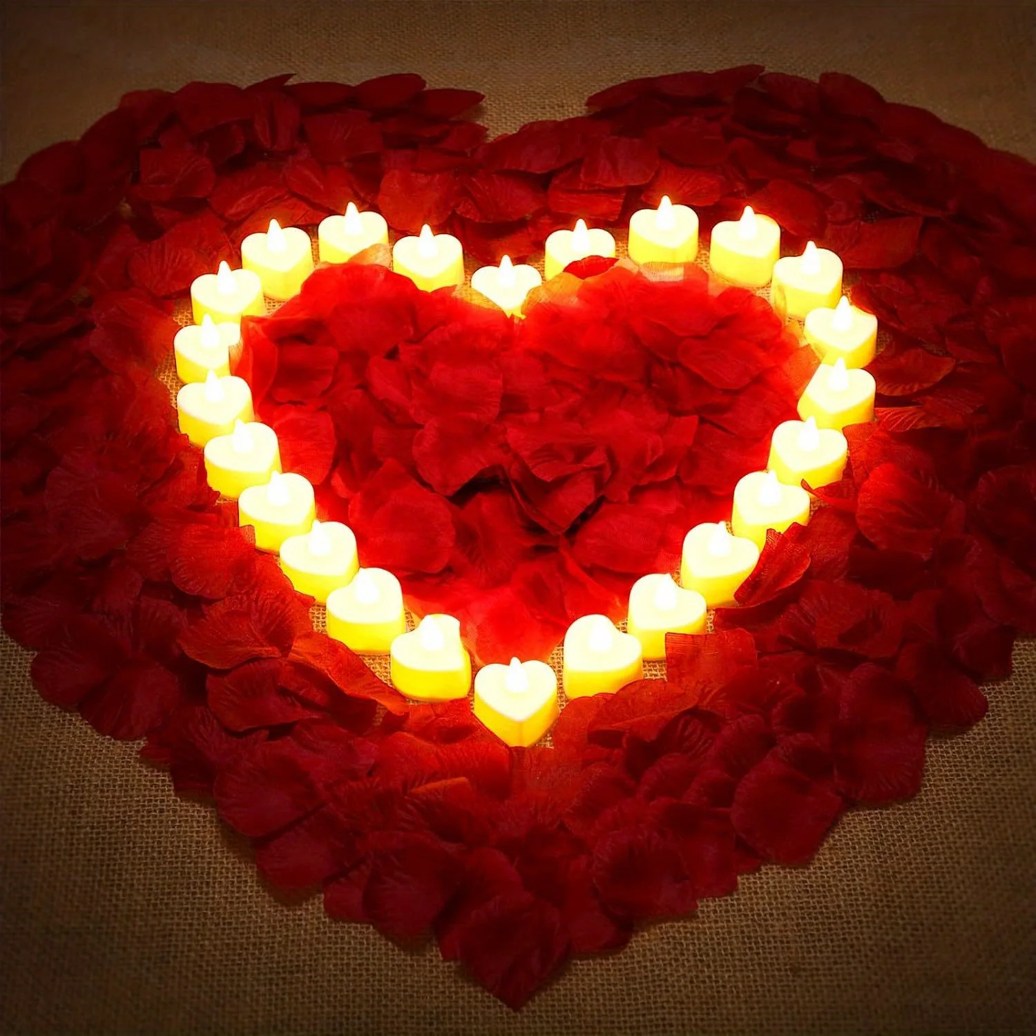 12 Pcs Flameless Romantic LED Candles with 1000 Pcs Artificial Rose Petals for Wedding Anniversary Decor