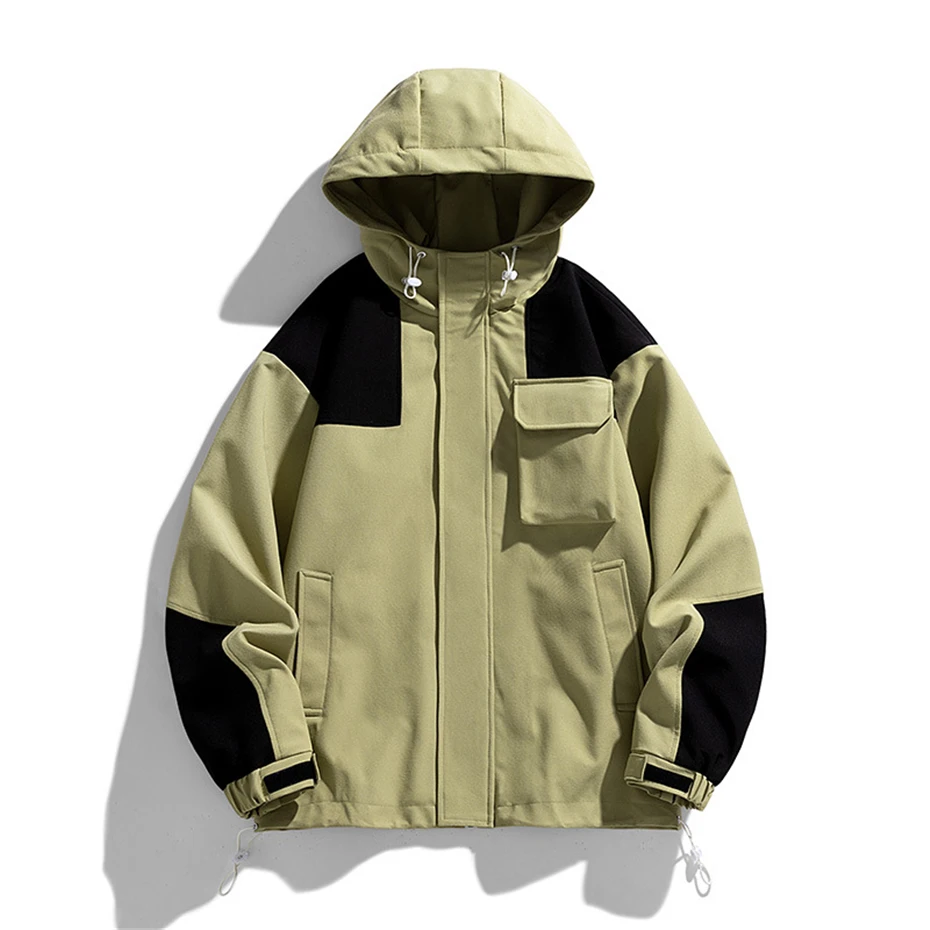 Hooded Windbreaker Jacket Men Camping Jacket Patchwork Fashion Casual Waterproof Jackets Coats Male Windbreaker Outerwear