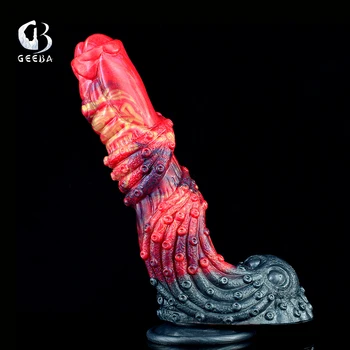 GEEBA Soft Long Silicone Dildo With Powerful Suction Cup Octopus Tentacle Texture Big Penis  Flexible Anal Toys Gay Sex Shop 2