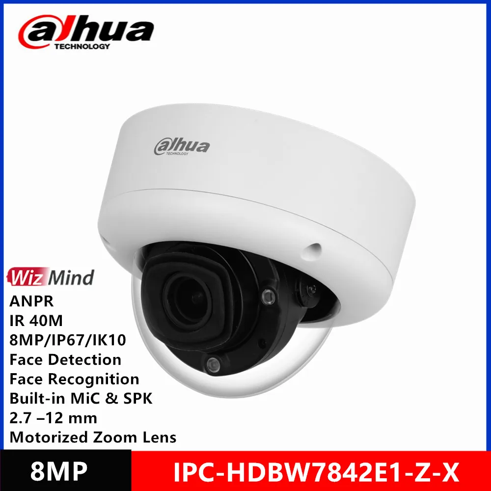 Dahua IPC-HDBW7842E1-Z-X 전동 줌 렌즈, POE 얼굴 인식 마이크 및 SPK ANPR WizMind IP 카메라, IR40M, 8MP, 2.7mm-12mm