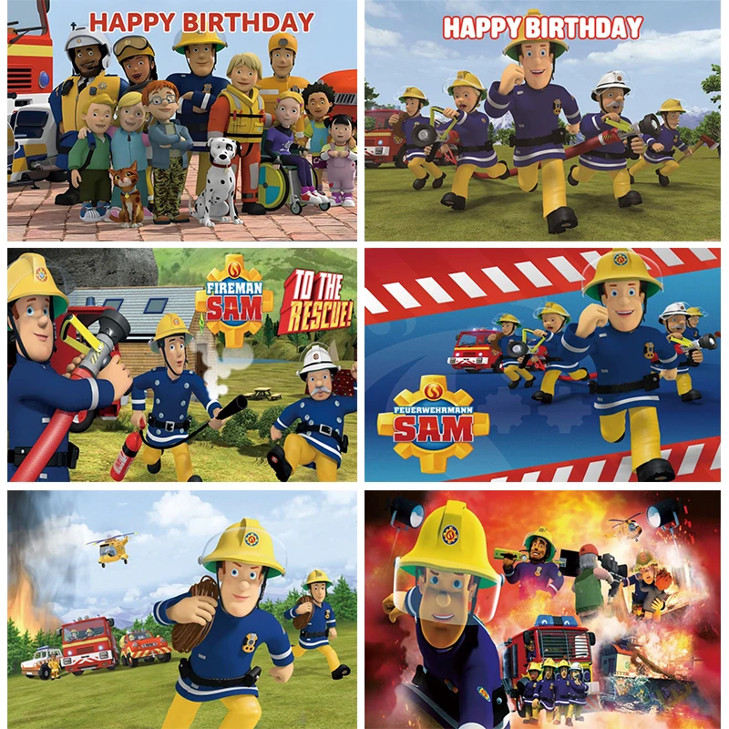 Fireman Sam Background Birthday Party Decorations Banner for Kids