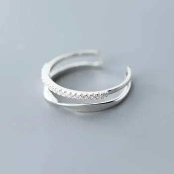 Original 925 Sterling Silver Double LInes Rings For Women  Wedding Engagement Silver Women’s Vintage Ring Fine Jewelry