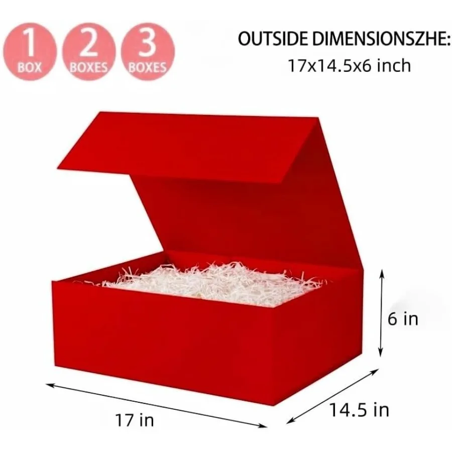 Extra Large Red Gift Box 17x14.5x6 inch Luxury Gift Box for Presents with Magnetic Closure Lid Collapsible Ideal for Birthday a