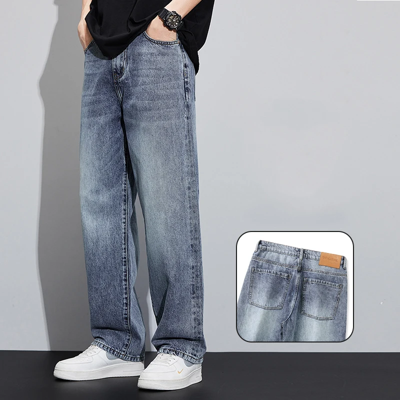 Men's Loose Wide Leg Trendy Versatile Pants Straight Brand All Matching Young Pants High Quality Summer Autumn Denim Jeans 4
