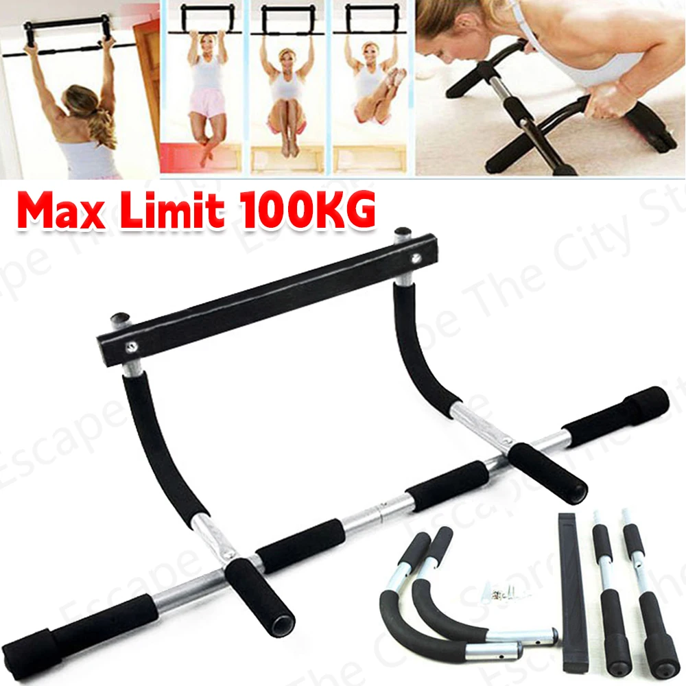 

100KG Door Mounted Bar No Drilling Fitness Workout Bar Max Limit 100KG Hanging Bar Strength with Padded Handles for Home Gym
