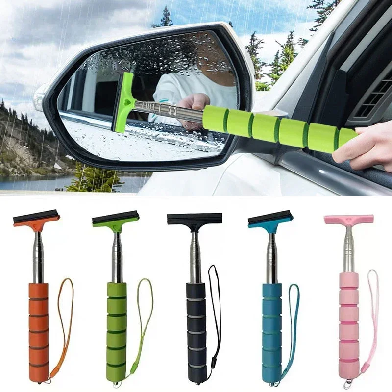 Car Side Mirror Squeegee Portable Car Squeegee Rearview Mirror Wiper Telescopic Mini Window Cleaning Brush Tool