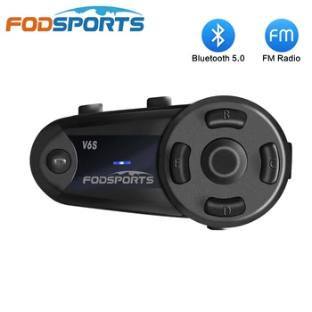 Fodsports V6S 헬멧 인터콤 오토바이 블루투스 블루투스 헤드셋 1000m IP65 방수 무선 인터폰 BT5.0, FM 라디오 기능, Type-C USB 충전 포트.