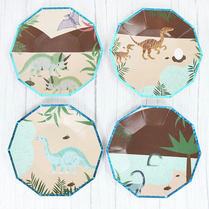 

8Pcs Cartoon Dinosaur Party Disposable Tableware Plates Paper Cups for Kids Boys Birthday Baby Shower Theme Party Supplies