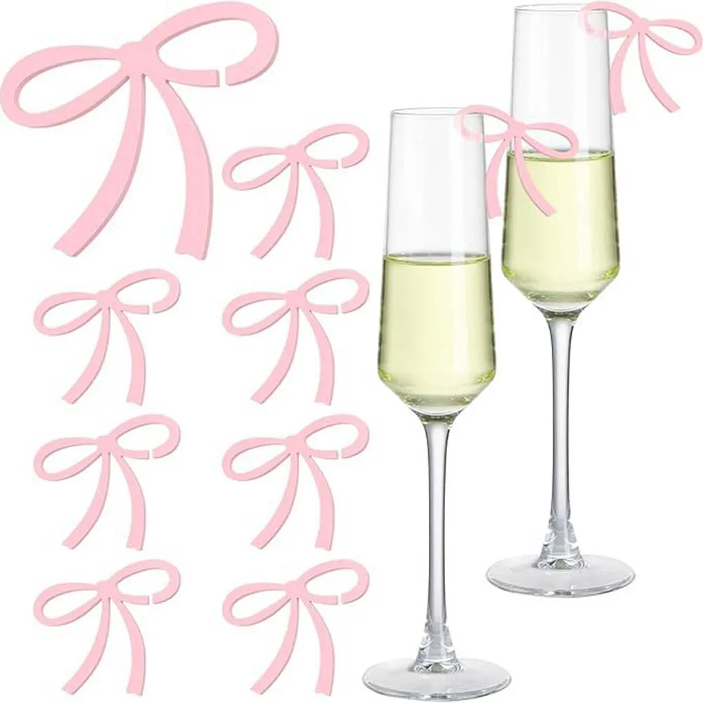 Pink Bow Party Decor Set - Includes Banner, Cake Toppers, Straws, Balloons