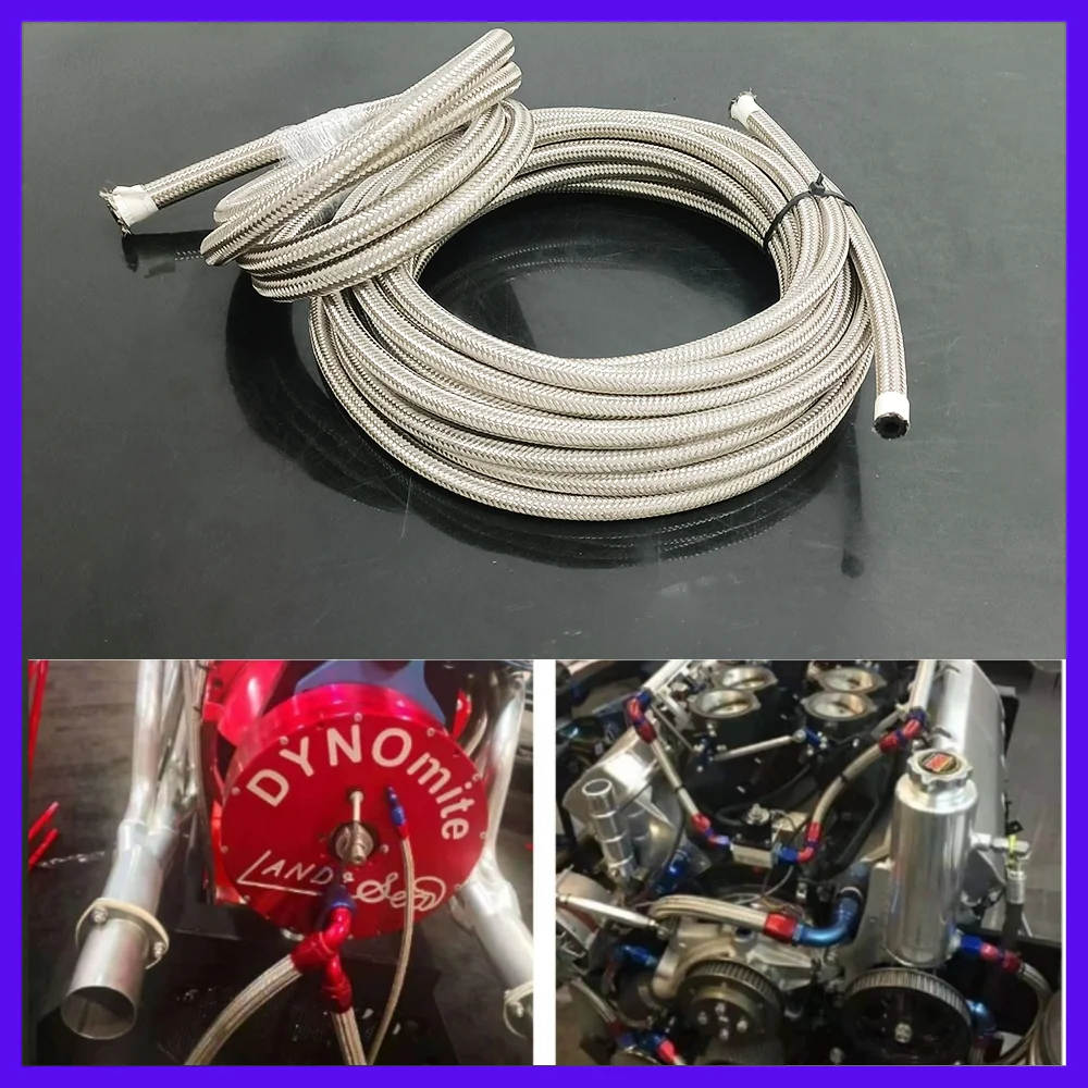 1M AN4-AN20 Universal Car Fuel Hose Oil Gas Cooler Hose Line Pipe Tube Stainless Steel Braided Inside CPE Rubber Silvery
