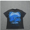 Represents Short-sleeved T-shirt Joint Metallica Print Men's and Women's Same American High Street Crew Neck Loose Retro Top 3