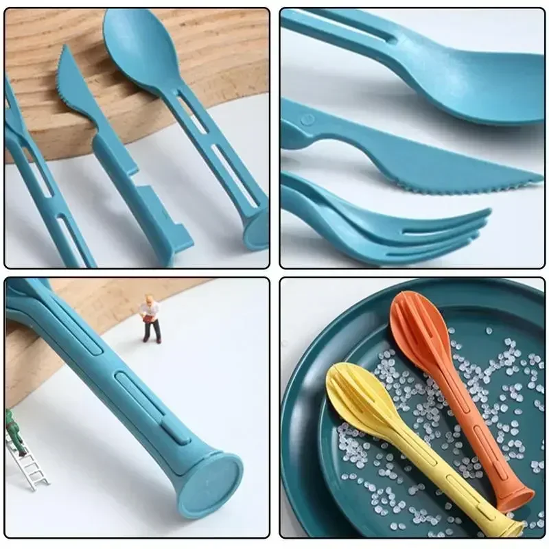 Wheat Straw 3 in1 Portable Cutter Fork and Spoon Family Plastic Spoon and Fork Wheat Western Food Dinnerware Set Kitchen Items