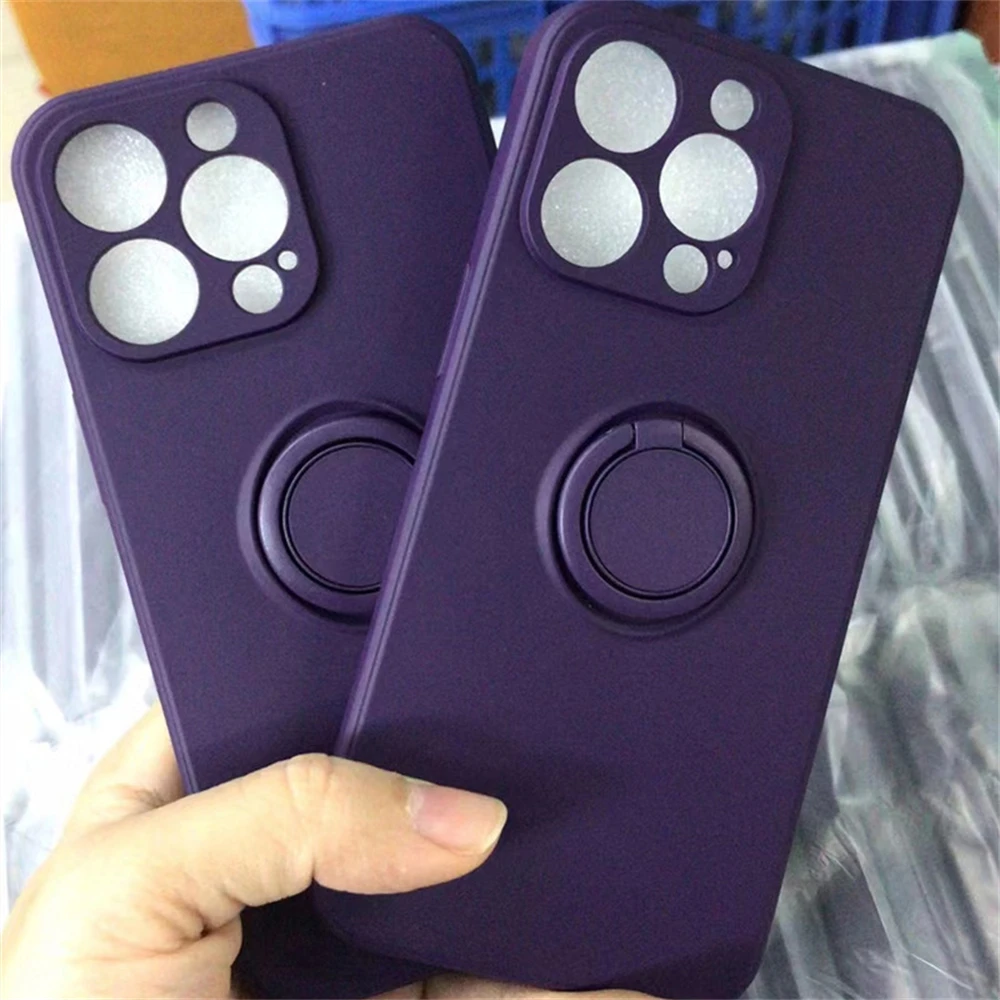 thumbnail image 1 of Square Original Liquid Silicone Magnetic Holder Ring Stand Soft Case For iPhone 15 14 Pro Max 13 12 11 Armor Shockproof Cover, 1 of 5