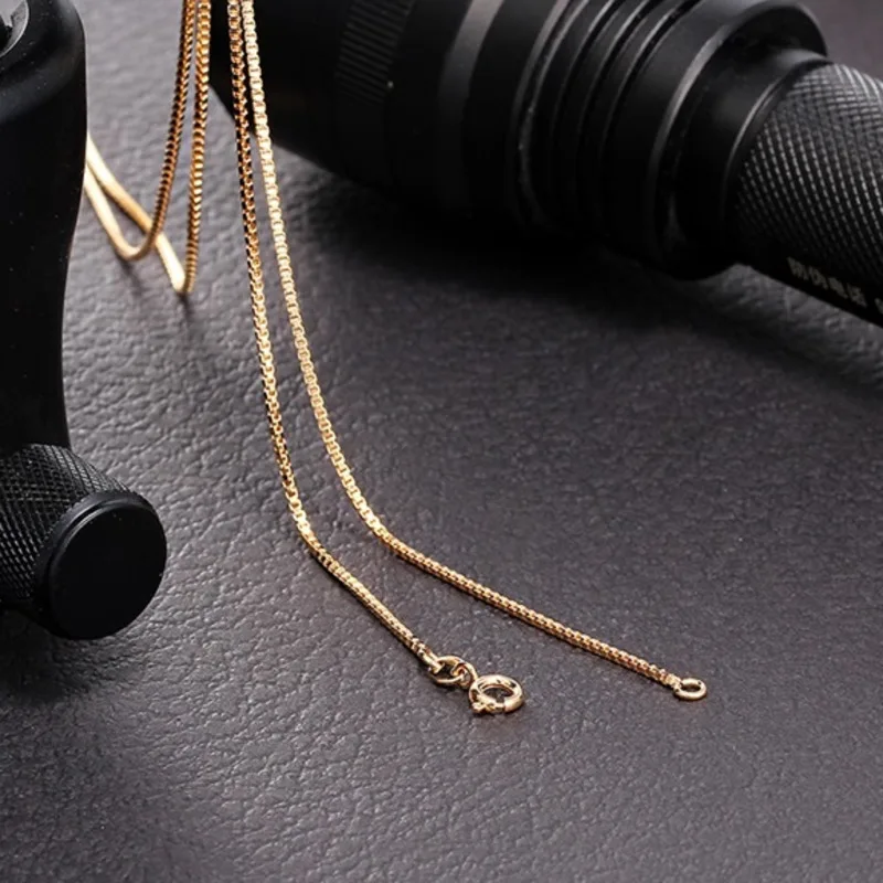 35cm-70cm 1mm Brass Yellow Gold Color Box Chain Necklace Cuban Necklaces Fashion Necklace Metal Necklace Sterling Chain Necklace Women Men Boy Girls Jewelry