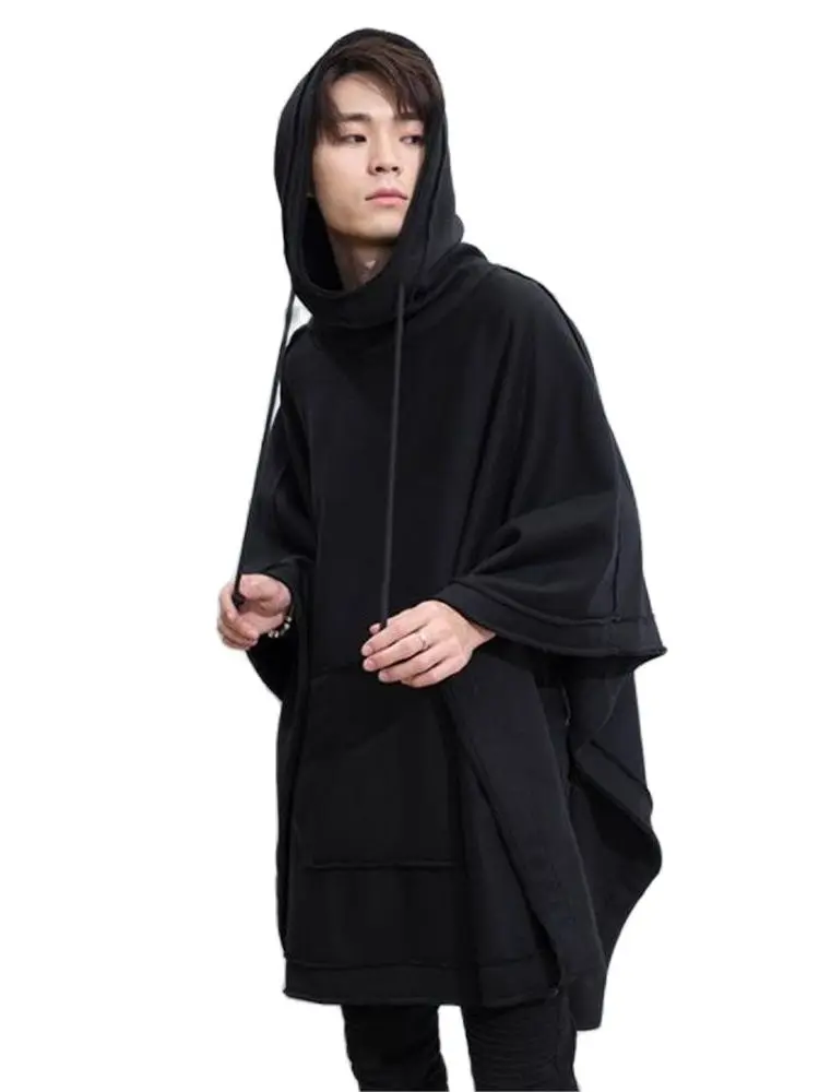 Description Picture 3 of itemM-6xl Autumn Winter New Men Loose Bat Cloak Cape Dark Medium Long Fashion Thick Hooded Jacket Hiphop Outerwear Coats Overcoat