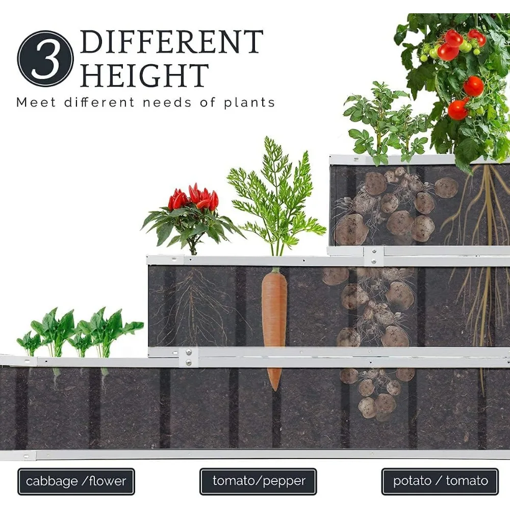 3 Tiers Raised Garden Bed Dismountable Frame Galvanized Steel Metal Patio Garden Elevated Planter Box 46" x 46" x 23.6" 4