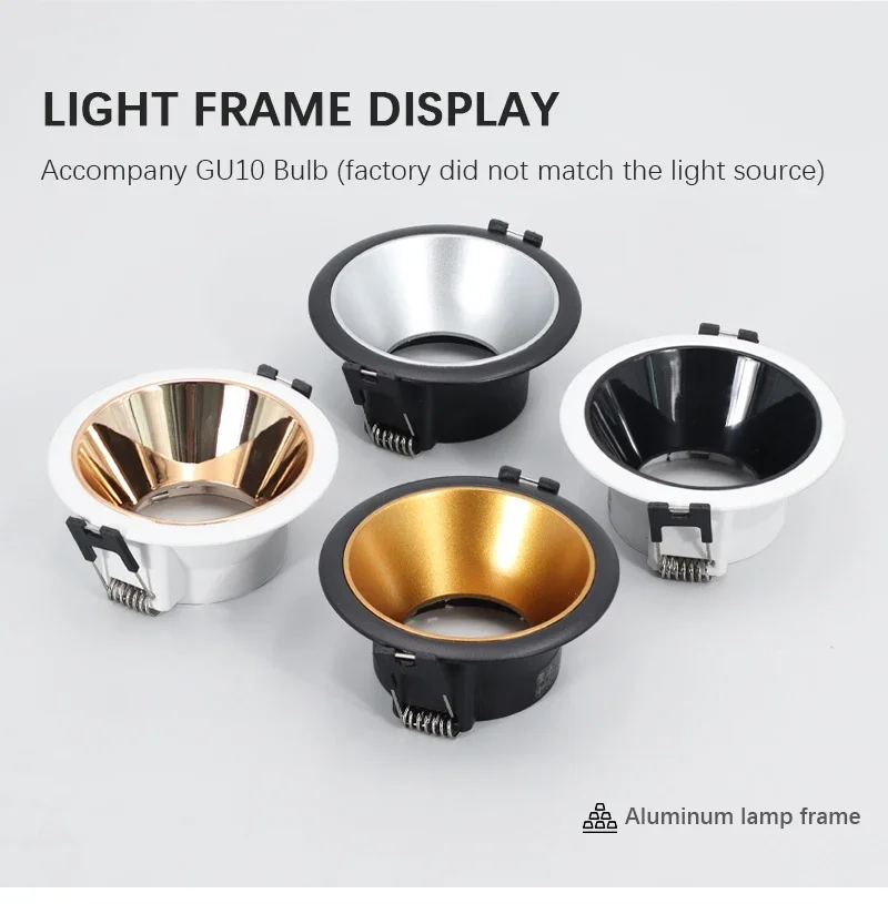 Description Picture 2 of itemSocket Holder Base Rimless Spot Lighting Fitting Fixture Round Recessed Ceiling Mount Downlight Frame Bracket LED MR16/GU10Lamp
