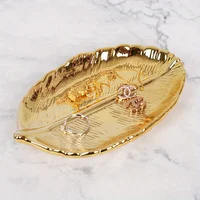 Golden leaf ceramic jewelry tray, cosmetic jewelry storage tray, decorative item tray, home desktop decoration 1