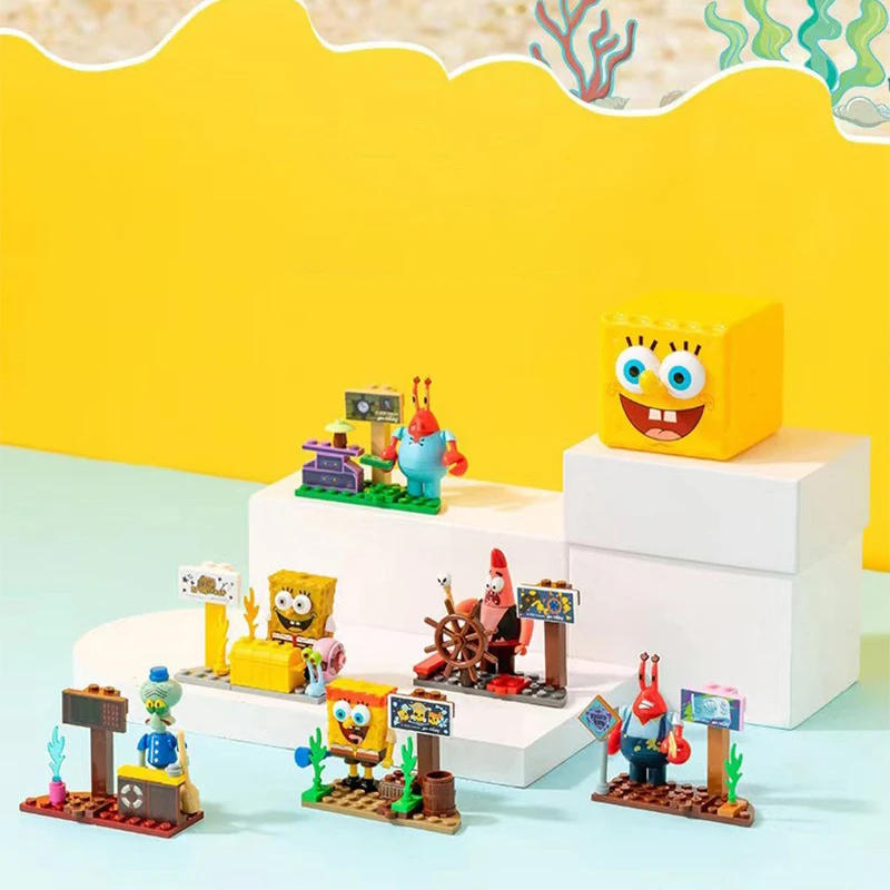 SpongeBob SquarePants Surprise Building Blocks Scene Puzzle Toy Pie Star Crab Boss Octopus Brother Character Model Ornament Gift
