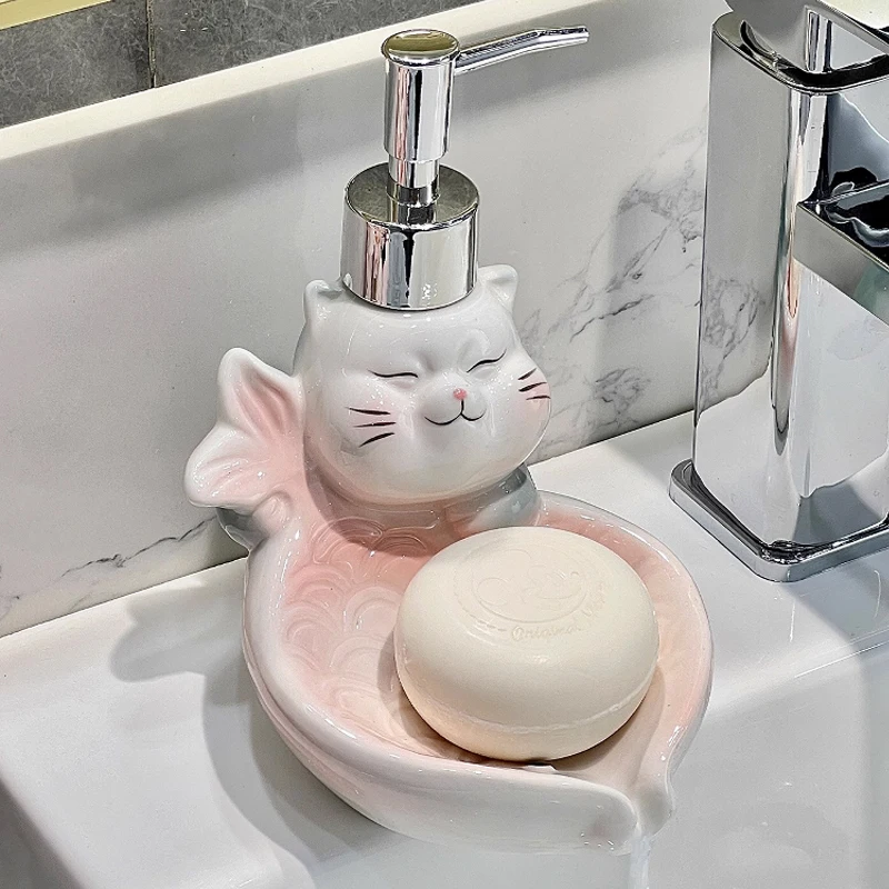 Northern Europe Liquid For Blank Lotion Bottle Soap Box Dual-use, Ceramic Cat Shape, Home Dispenser Hotel Bathroom Supplies, 1Pc