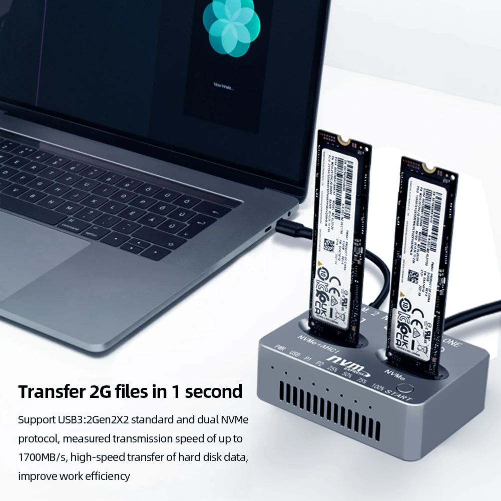 NVME Docking Station Gen2X 20Gbps Dual-Bay M.2 NVME SSD Clone USB3.2 Type C External Hard Disk Box M/B M Key M.2 M.3 NVME PCI-E