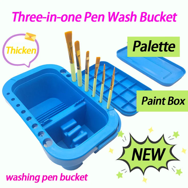 1pc Three-in-one Palette Color Box And Brush Washing Bucket Art