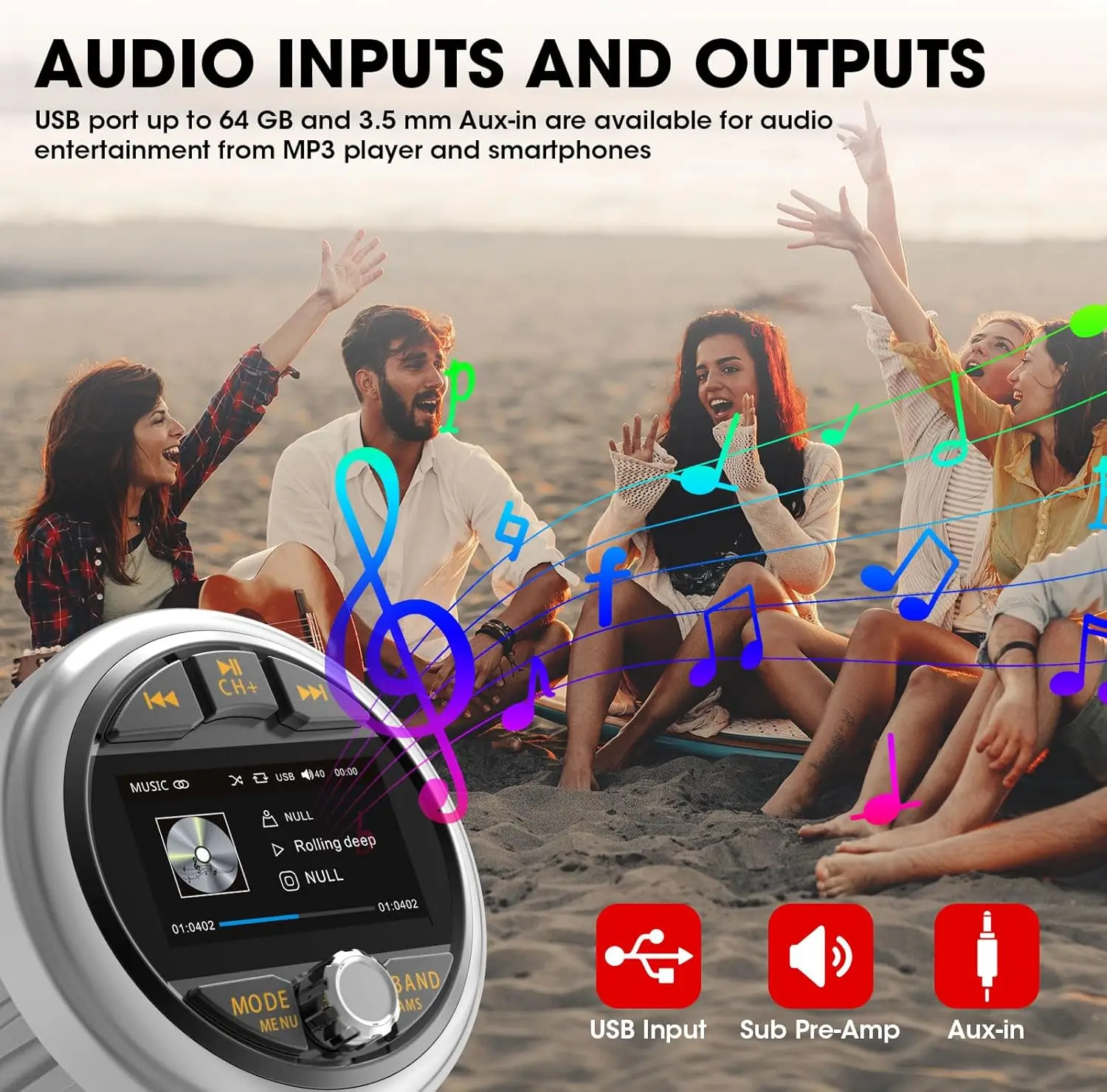 Marine Gauge Stereo System: Waterproof Boat AM FM Radio Receiver-3 Inch LCD Display Digital Multimedia MP5 Player USB AUX Subw