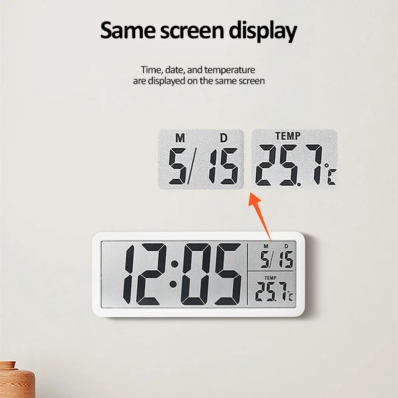Digital Wall Clock Electronic Wall Mounted LCD Clock Modern Desktop Alarm Bedroom Home Decor with Date Temperature Display wall clock,digital wall clock,digital display clock