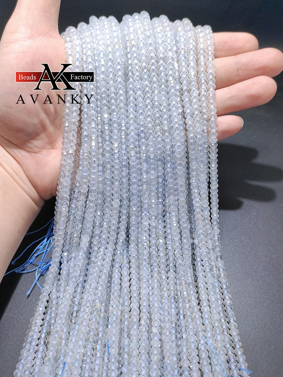 3A Natural Round Gemstone Blue Topaz Beads Loose Spacer For Jewelry Making DIY Necklace Bracelet 15''4x6mm Wholesale