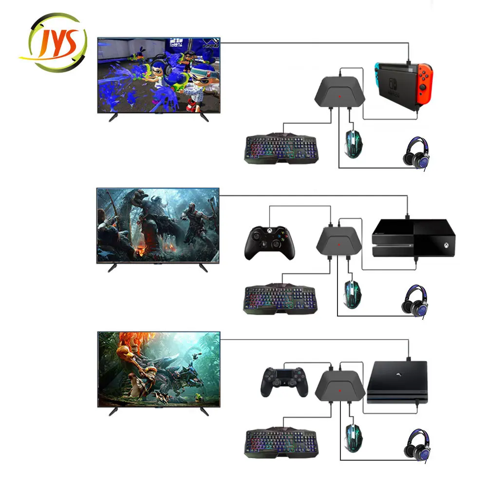 JYS-NS200 키보드 및 마우스 어댑터, 3.5mm 오디오 잭 포함, PS3, PS4, XBOX 360, XBOX ONE, 스위치 콘솔용