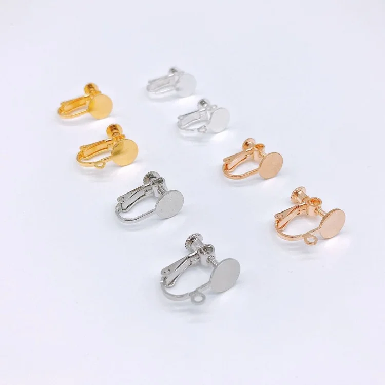 

20pcs/lot Brass Screw Ear Clip Earring Accessories 8mm Round Base Blank Bezel for Jewelry Making Supplies