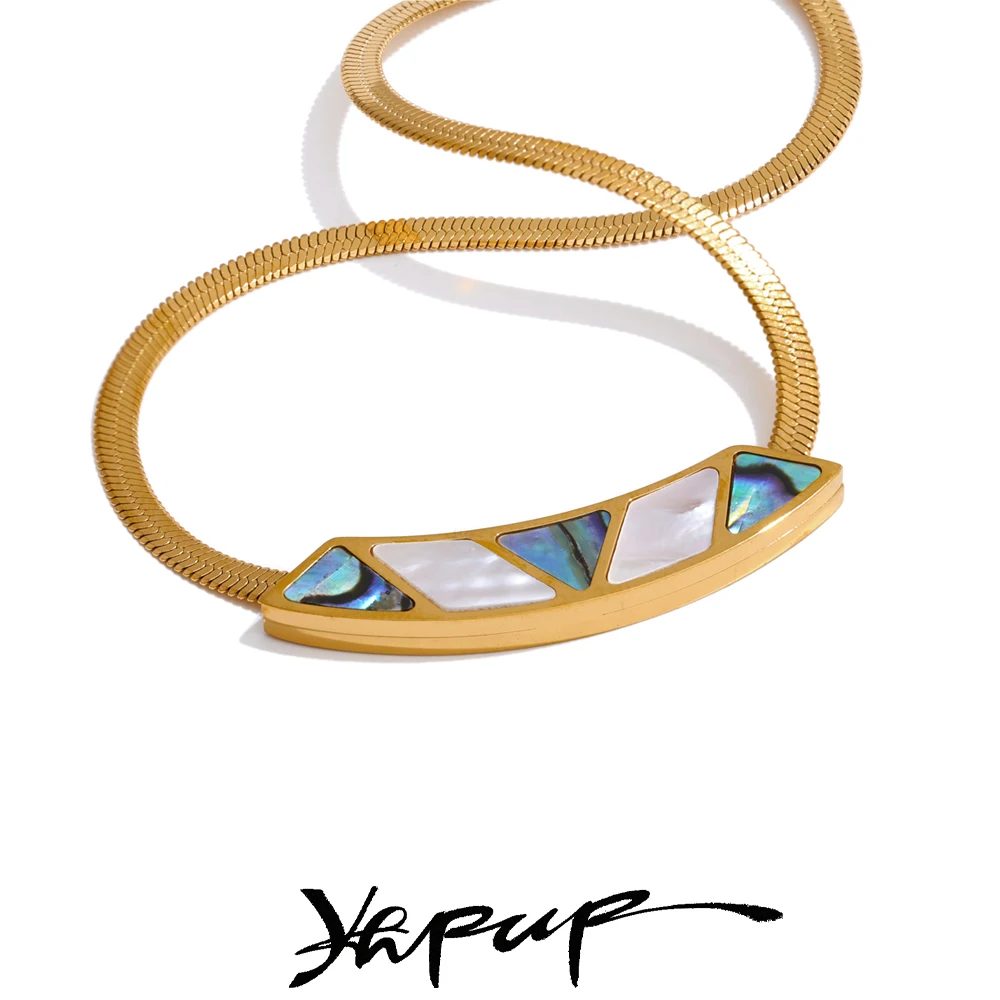 Yhpup Shell Necklace Stainless Steel Golden PVD Accessories