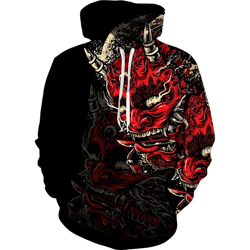 

Japanese Samurai Sweatshirt 3D Ghost Face Print Hooded Long Sleeve Oversized Hip Hop men Hoodies kids Sweatshirt men coat