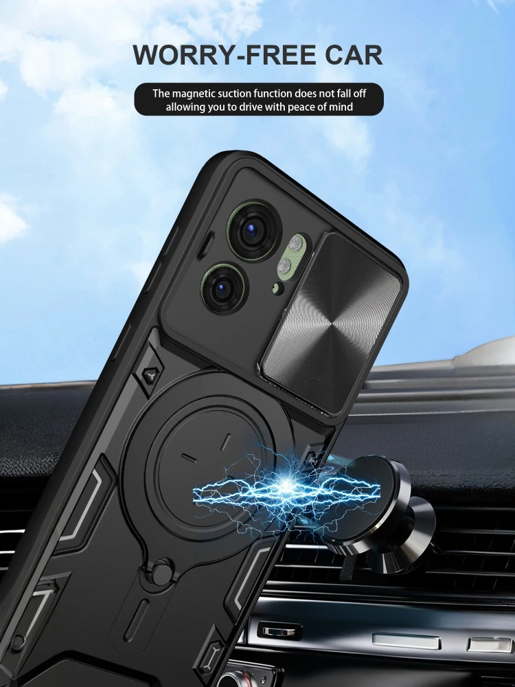 Durable Phone Case with Metal Swivel Stand and Slide Camera Protection