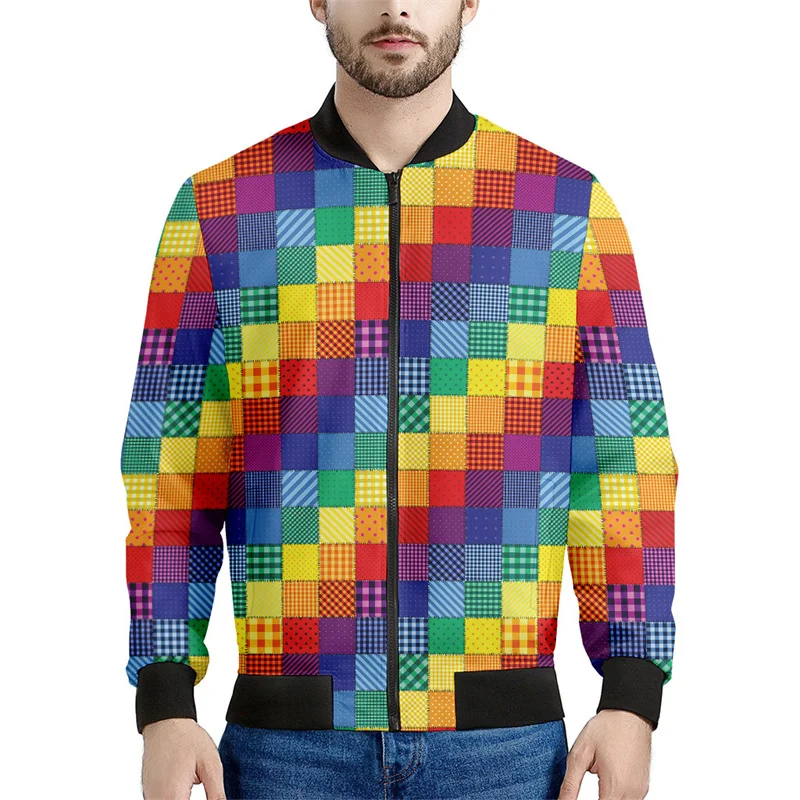 thumbnail image 1 of Chaqueta con cremallera y diseño geométrico de arcoíris a la moda para hombre, sudadera con rayas de colores con estampado 3D, chaquetas bomber urbanas geniales para niños, abrigos, 1 of 4