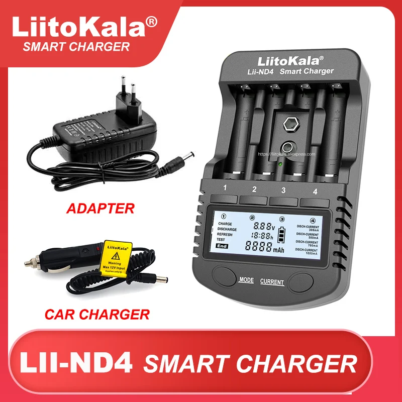 Battery Charger LiitoKala Lii-ND4 NiMH/Cd charger aa aaa charger LCD Display Test battery capacity 1.2V aa aaa 9V batteries