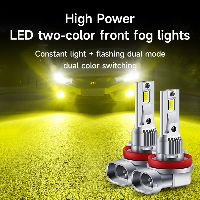 2x 2000LM 30W Dual Color 3570 Chip Lime H8 H11 LED Bulb Fog
