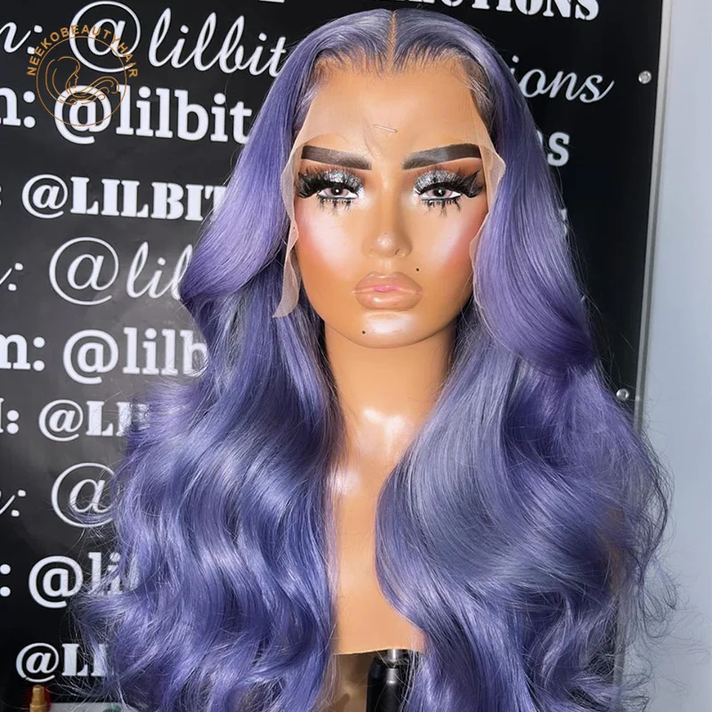Transparent Lace Frontal Wigs Lavender Purple Wavy Hair 13X4 Lace Front Wig Red Blue Orange Colored Human Hair Wigs For Women