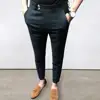 Trendy Ninth Suit Pants Office Slim Fit Wear-resistant Zip Up Ninth Suit Pants  Ankle Length Ninth Trousers Male Garment 4