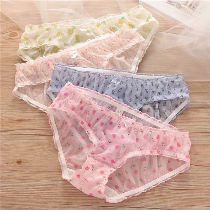 

Breathable Strawberry Mesh Panties for Women, Low-Waist Underwear for Female, Sweet Girls' Briefs, Cartoon Sexy Briefs